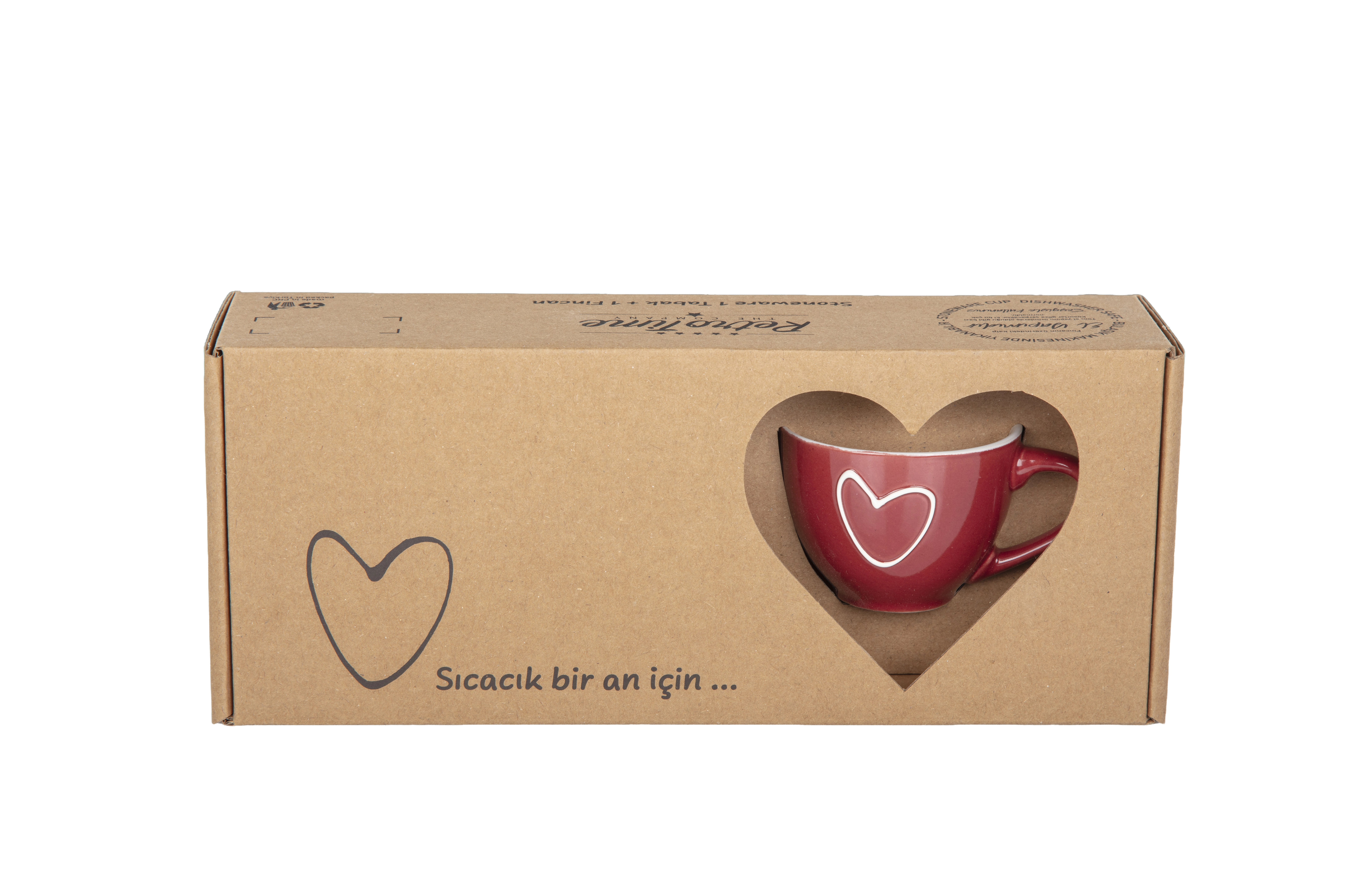 Kahve Fincan, Kalp Desenli Tabaklı Türk Kahvesi Fincanı, 7 cm Fincan, 12 cm Tabak